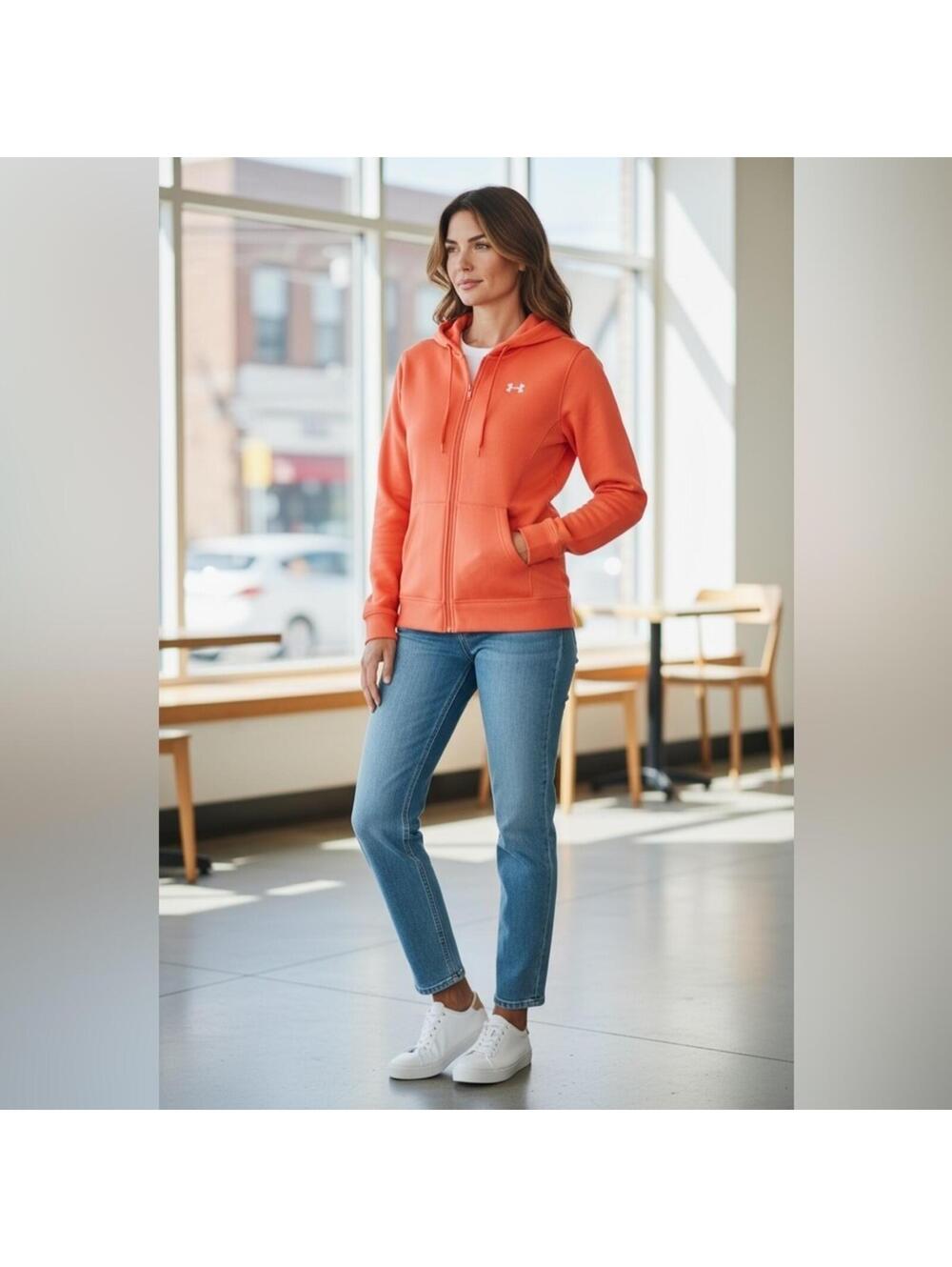 Under Armour Orange Full Zip Hoodie Athletic Sweatshirt Jacket